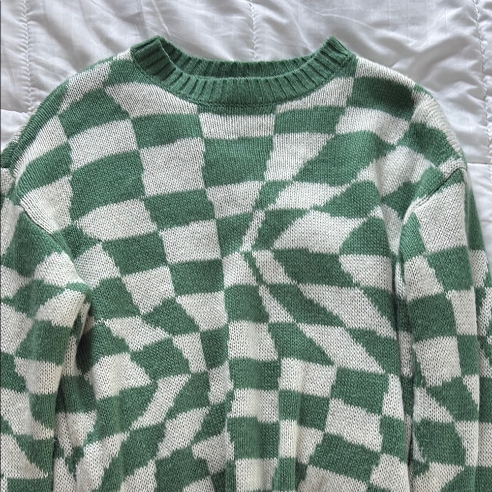 Green and White Checkered Sweater